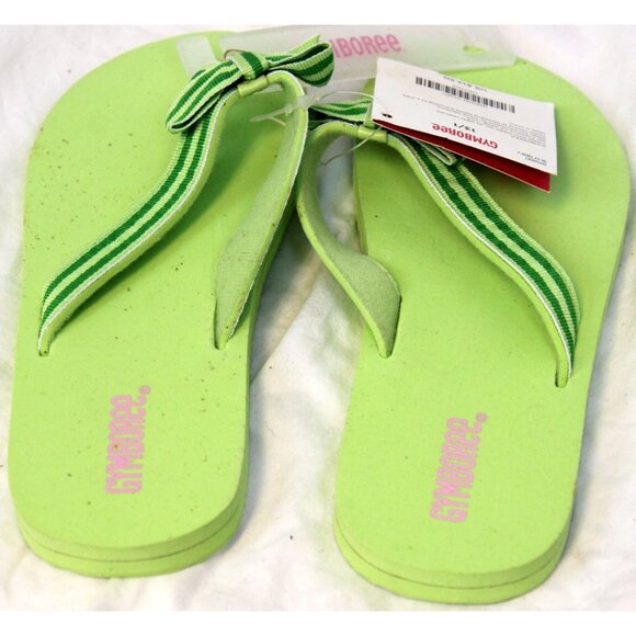 2006 Gymboree Tutti Fruity Flip Flips sz 13/1 Summer Green Stripes Bow Pool Beac - Picture 4 of 8